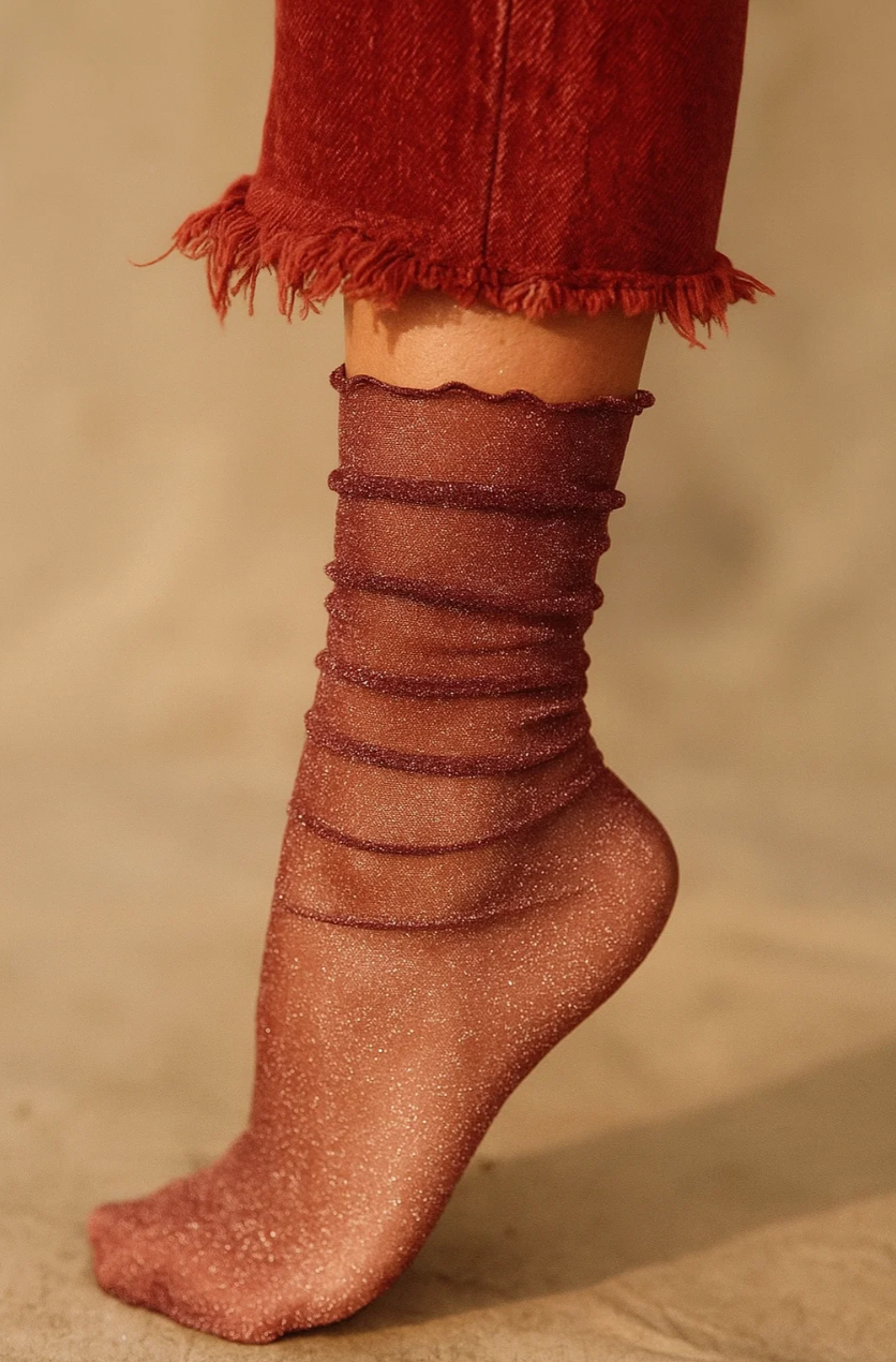 Wine Red Sparkle Socks