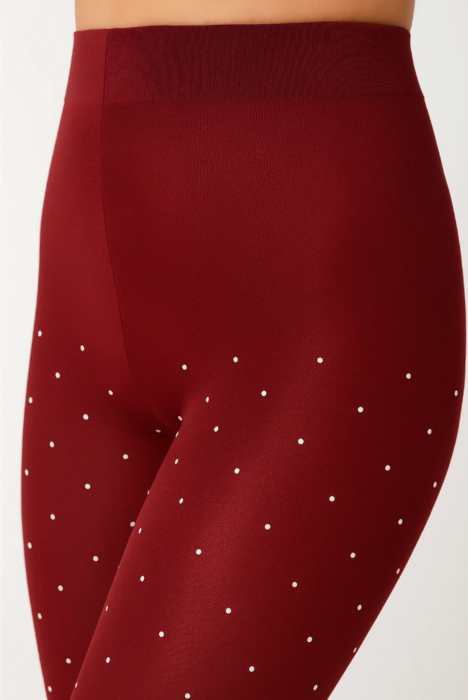 Burgundy Pearl Dots Tights