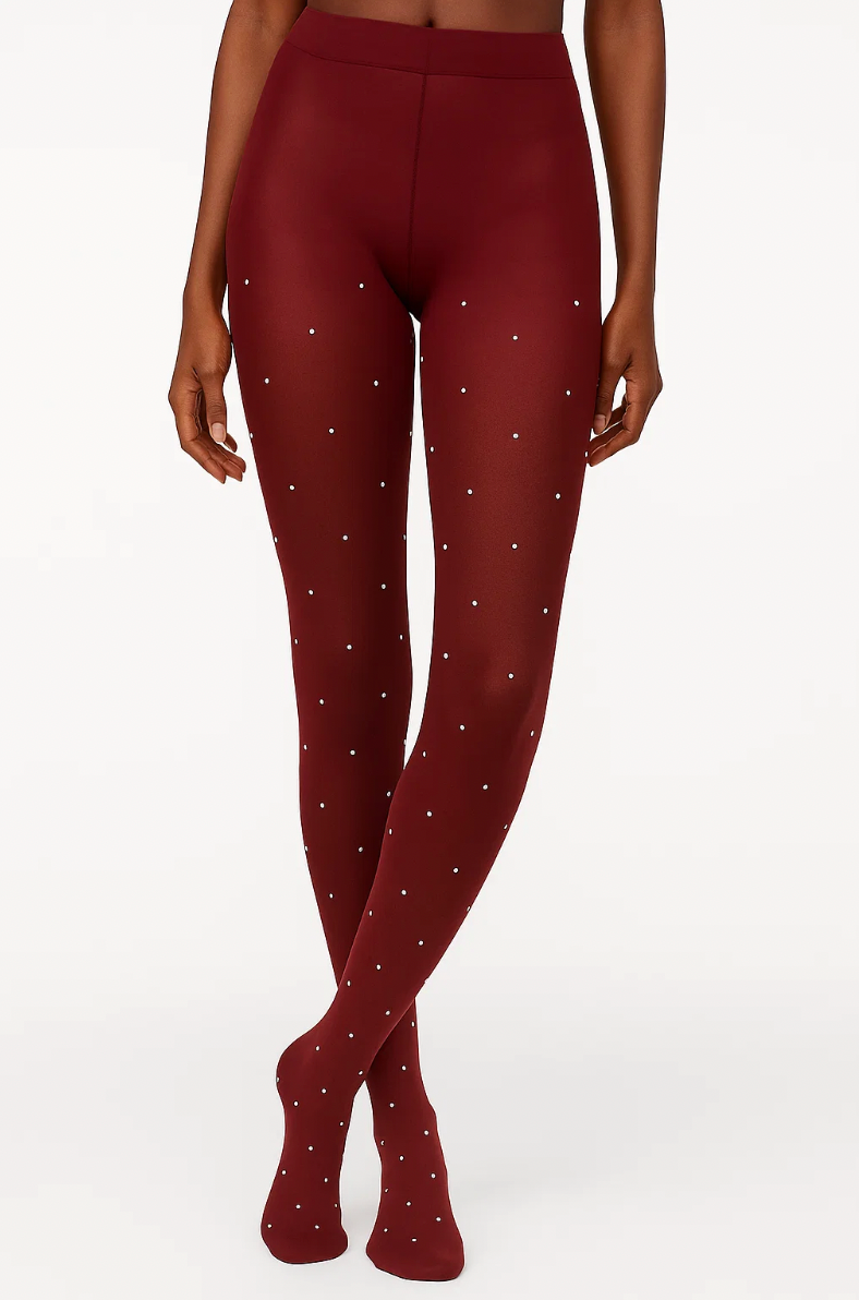 Burgundy Pearl Dots Tights
