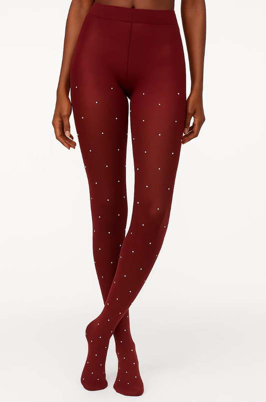 Burgundy Pearl Dots Tights