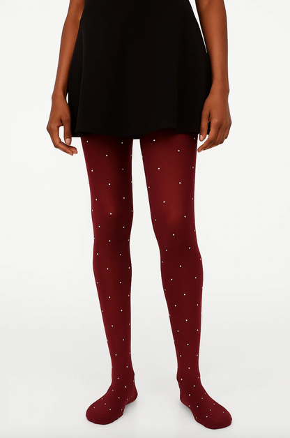 Burgundy Pearl Dots Tights